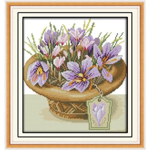 Joy Sunday A Pot of Orchids Cross Stitch Flowers Needlework Embroidery Kit 11&14CT DIY Handmade Cross Stitch Wall Home Decor Kit