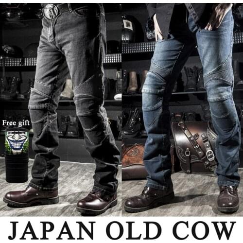 Classic Motorcycle Jeans Drop Resistance Slim Denim Cycling Racing Pants Motocross Off-road Hockey Pants with Protector