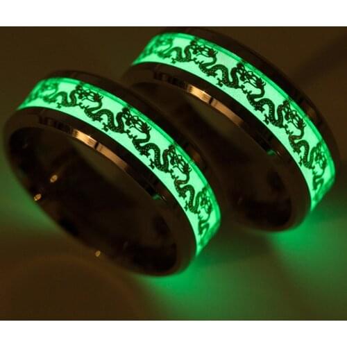 2020Luminous Jewelry Dark Gold Chinese Dragon Inlaid Green Background Fashion Mens Fluorescent Luminous Ring Chinese Style Gift