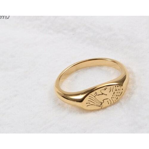 Head portrait oval signet rings for women 2021 stainless steel engraved gold vintage wholesale items women accessories