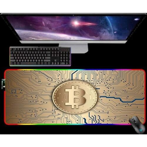 RGB Art Bitcoin 90X30 Mouse Pad Alfombrilla Raton Mousepad Keyboard Pad LED Mause Pad No-slip with Backlit Tapis De Souris 35X60