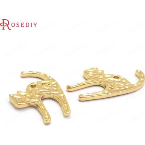 37186)10PCS 26.5x15MM 24K Gold Color Brass Angry Cat Charms Pendants High Quality Jewelry Making Supplies Findings Accessories