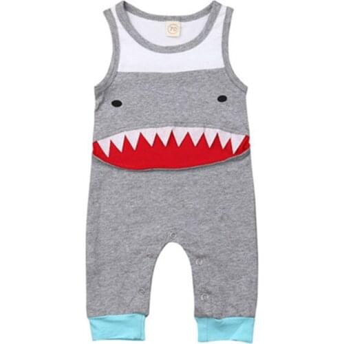 Summer Lovely Newborn Baby Boys Shark Bodysuit Jumpsuit Outfits Clothes Playsuit Baby Boy Blothes O-neck Sleeveless Cotton