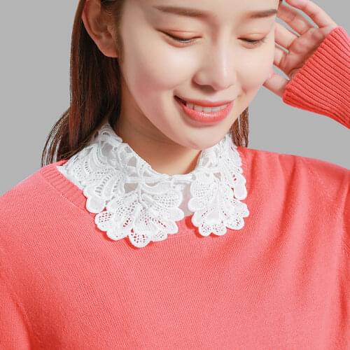 Linbaiway Women Hollow Lace Floral Embroidery False Collar Ladies Shirt Fake Collar Detachable Collar Lapel Top Nep Kraagie