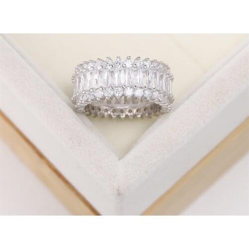 Best selling European and American S925 silver fashion luxury wedding ring full diamond zircon crystal jewelry womens gift