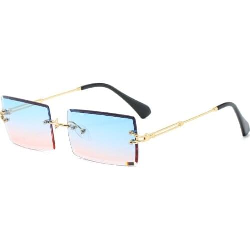 Small Rimless Sunglasses Women Men Summer Retro Black Red Pink Small Rectangular Sun Glasses For Women UV400 Retro Shades