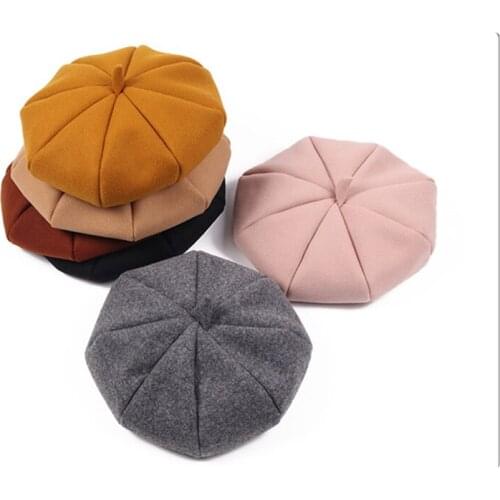 Cute Wool Hat for Girls Vintage Autumn Winter Children Beanies Cap Kids Beret Painter Hat Hair Double Layer Hat Hair Accessories