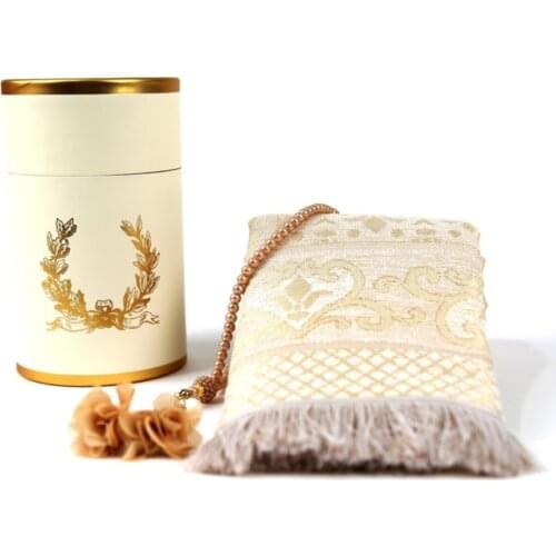 Dolmabahe Prayer Mat Series Islamic Gift Set Cotton Taffeta Prayer Rug With Rose Rosary Cylinder Box Hajj Umrah Mawlid Gift Set