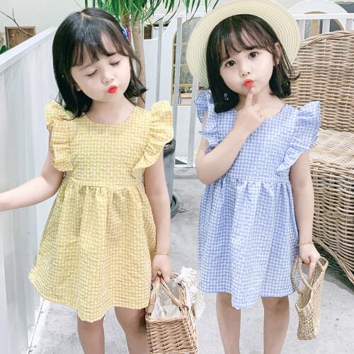 2021 New Summer Infant Children Baby Girls Casual Dresses Clothes Fly Sleeve Solid Bow Dress Clothes Dresses Princess Dress