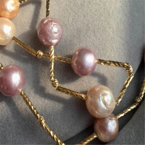 12-13mm Multi-Color Baroque Pearl Necklace 22 inches Aurora Wedding Gift Cultured Diy Hang Chic Accessories