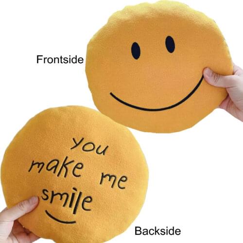 "You Make Me Smile" Word Smile Pillow Stuffed Round Yellow Ball Cushion Chocolate Beans Snack Pillow Sofa Decor Boy Gift