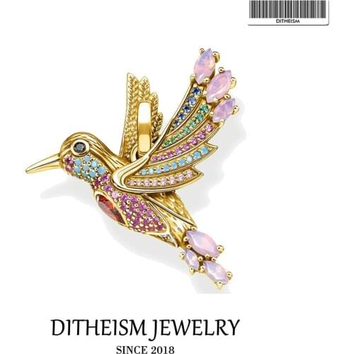 Pendants Hummingbird Golden with Colourful Stones 2021 New Fine 925 Sterling Silver Jewelry Accessorie Elegance Gift For Women