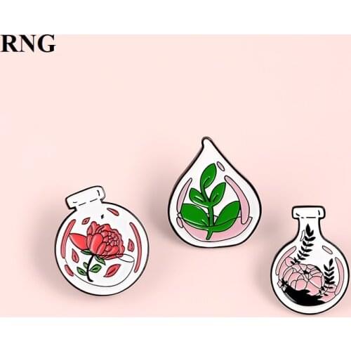 RNG water drop round fish tank flowers enamel pin plant healthy chrysanthemum fresh green leaves delicate badge shirt jewelry
