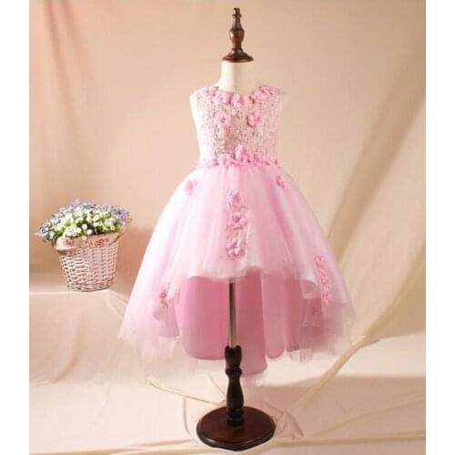 Girl Pink Lace Long Trailing wedding Dress Flower Girl Dresses Appliques First Communion Dresses For Girls pageant dresses