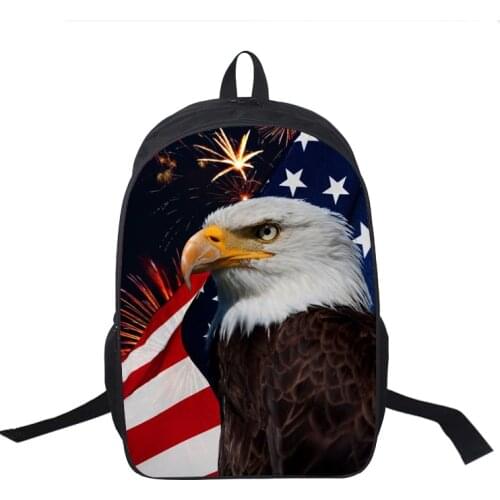 16 Inch Backpack 3D American Eagle Flag Prints School Bag for Boys Girls Kids Backpack Primary Student Usb Cable Schoolbag Bags
