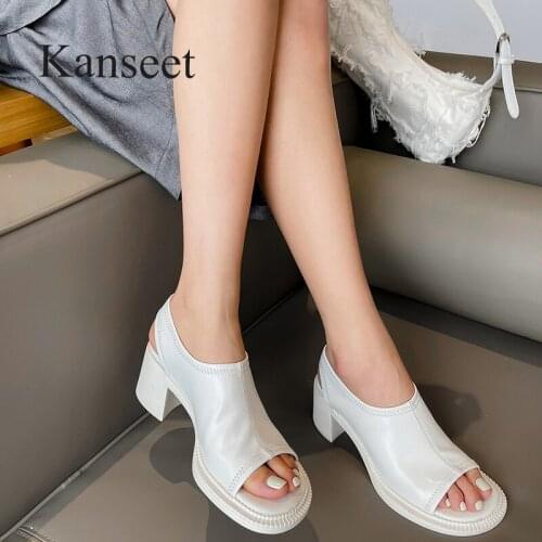 Kanseet 2021 Summer Shoes Women High Heels Sandals Casual Female Thick Heels Square Heel Roma Style 6cm Open-Toed Women Sandals