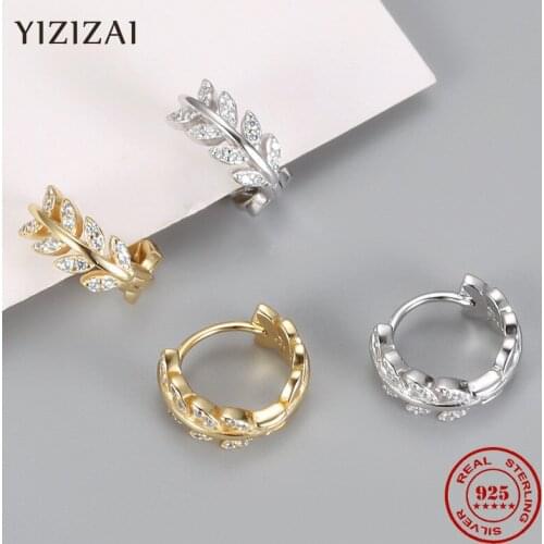 YIZIZAI 925 Sterling Silver Romantic Leaf Circle Hoop Earrings Cubic Zircon Crystal Charm Women Earrings High Quality Jewelry