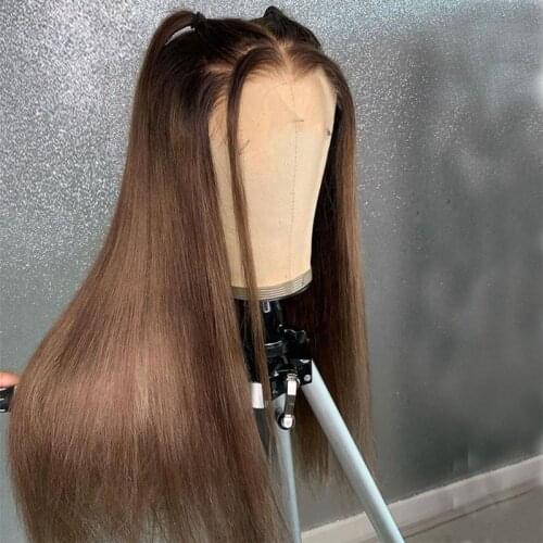 Brown Color Silky Straight Brazilain Remy Hair Preplucked 13*4 Lace Front Human Hair Wig Womem Natural Hairline With Baby Hair
