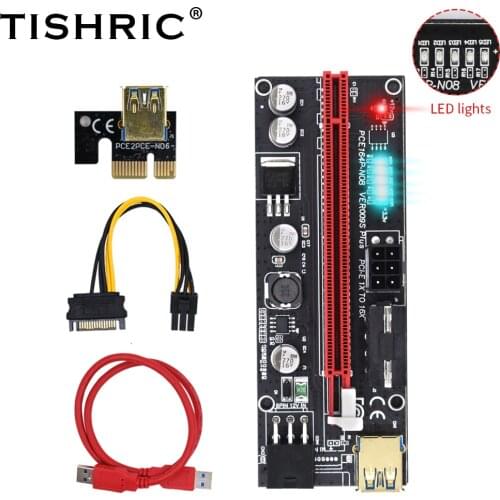 TISHRIC 5PCS VER009S Plus PCI-E Riser Card PCIE 1X To 16X Extender PCI Riser Graphics Extension With 6 Led For BTC Miner Mining
