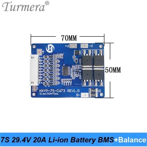 Turmera 7S 25.2V 29.4V 20A Lithium Battery BMS with Balancing and PCM Protection Board for E-scooter and Electric Bike Batteries