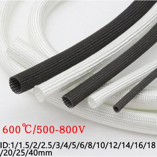 ID 1mm ~ 40 mm Braided Fiberglass Sleeve 600 Deg.C High Temperature Chemical Glass Fiber Tube Fiberglass Sleeving Black White