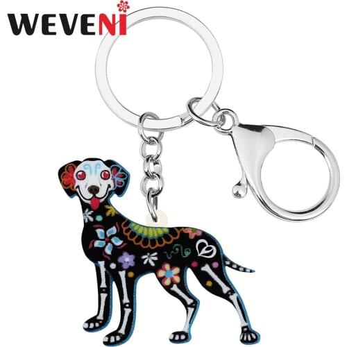 WEVENI Halloween Acrylic Sweet Flowers Skull Skeleton Smile Dogs Keychains Fashion Key Chain Ring Gift Jewelry For Women Girls