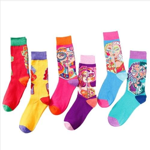 Men And Women Funny Socks European And American Ulzzang Tide Socks Creative Tube Socks Comic Cartoon Bright Color Couple Socks A