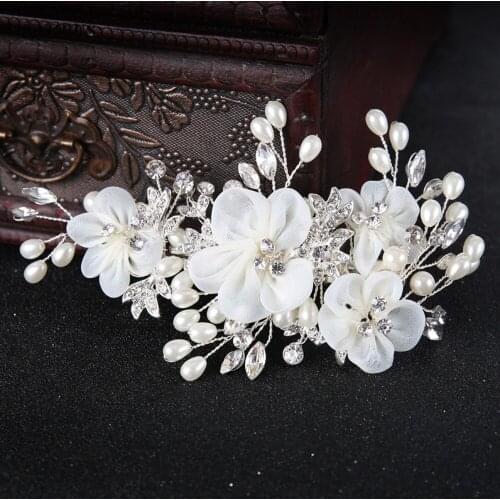 Hand-made Flowers Headpieces Rhinestones Pearls Bridal Hair Accessories Wedding Brides Head Piece Hair Clip SQ0151