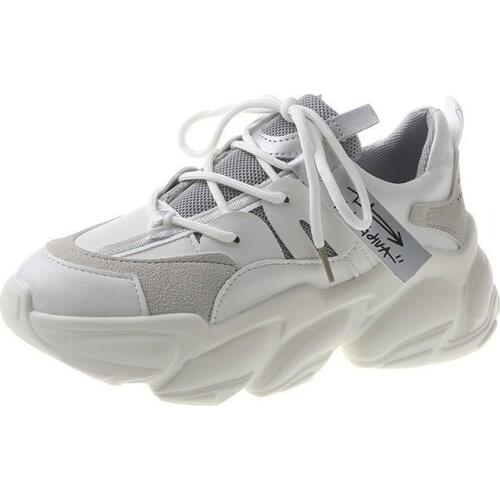 Womens Sports Shoes 2021 New Spring and Autumn Comfortable and Breathable Lace-up Thick-soled Student Casual Shoes