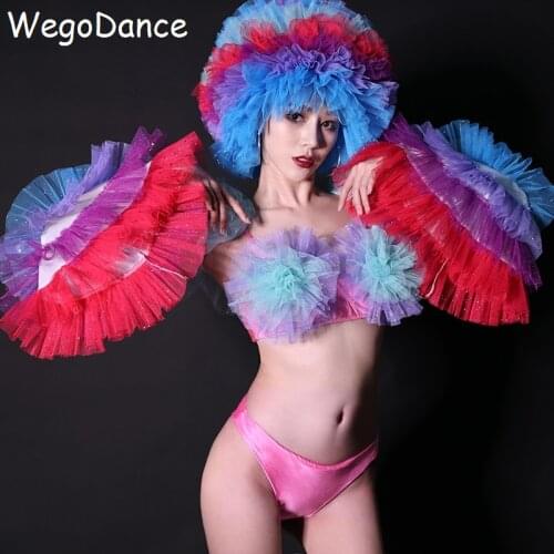 Custom Women Sequines Bar Ds Costumes New Sexy Nightclub Gogo Collar Dance Costume Color Mesh Catwalk Show Set