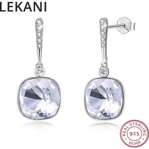 LEKANI Crystals From Swarovski Trendy Square Drop Earrings Women Wedding Gifts Real S925 Silver Daily Accessories Fine Jewelry
