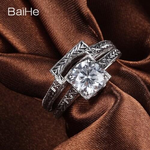 BAIHE Solid 14K White Gold 1.77CT Genuine AAA Graded Cubic Zirconia Flawless circular Wedding Women Trendy Cubic Zirconia Ring