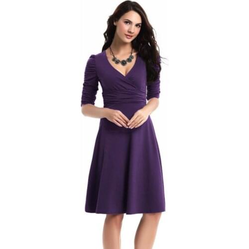 ENLU Women Fashion vintage Dress V-Neck Elegant A line dress puff sleeve vestidos Party autumn dress no pocket