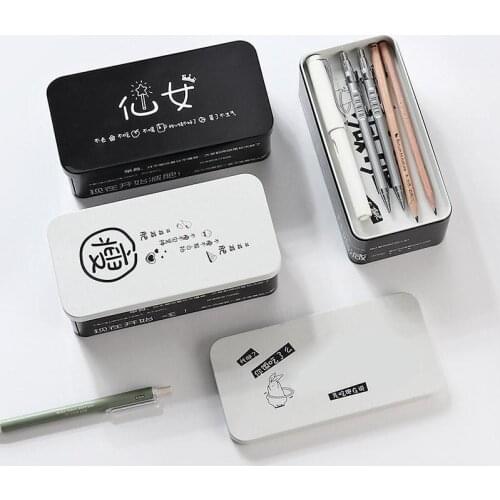 Tin Cartoon Cute Pencil Case Double Layer for Girl Iron Tinplate Metal Pencil Box Office Stationery Supplies Desktop Storage Box