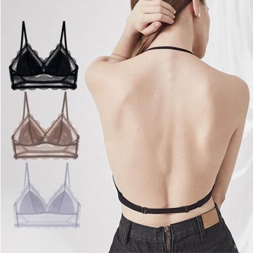 2020 New Sexy Lace Big Backless Bra with Removable Straps Thin Cup Wireless Cross Halter Adhesive Bras Underwear Women Lingerie