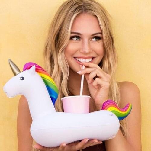 2021 New Net Red Outdoor Inflatable Toys Mine Rainbow Shaped Drink Cup Holder Cute Pony Coaster Summer Beach Child Swimming Pool