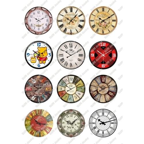 24pcs/lot Round Retro Clock Pocket Watch Pattern Glass Cabochon 10 To 25mm Size for DIY Jewelry Making Findings&Components T133
