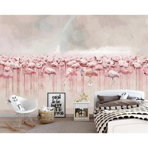 Beibehang customize 3d wallpaper murals nordic Hand Painted flamingos mural background wall mural wallpaper for walls 3 d tapety
