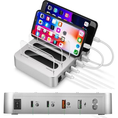 60W 4 Port USB Type C Charging Station for iPhone for xiaomi Mobile Phone Holder Quick charge Dock Station QC3.0 For Samsung