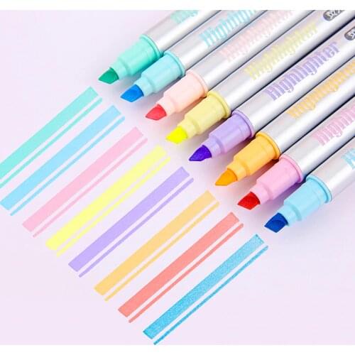 8Pcs/set Single Head Highlighter Pen Fluorescence Markers for Journaling School Office Supplies