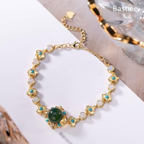 Bastiee 925 Sterling Silver Bracelet For Women jewelry Golden Plated Mexican Amber Charms Hmong Luxury Bracelets Hollow out