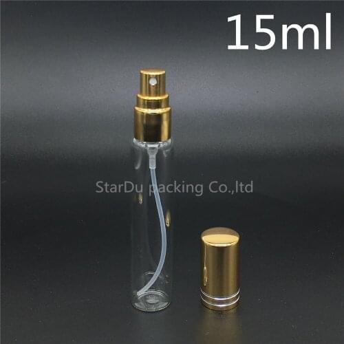 Free Shipping 500Pcs/lot 15ml Glass Spray Bottles,15CC Glass Perfume Bottle With gold Cap, Small Travel Packing Container