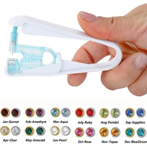 1Set Asepsis Safe Sterile Ear Piercing Tool Unit With Acrylic Clamp Bezel Disposable Body Ear Pierce Gun Kit Ear Stud Jewelry