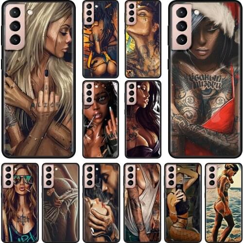 Hot Sexy Sleeve Tattoo Girl Phone Cover for Galaxy S20 FE S10 S9 Plus S10e Fundas Protective Coque Case for Samsung S21 Ultra