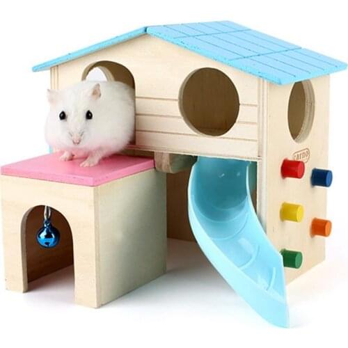 Wooden Hamster Hideout House Two Layers Hideout With Climbing Ladder Pet Small Animal Hut Play Toys Supplies Small Pet Cage