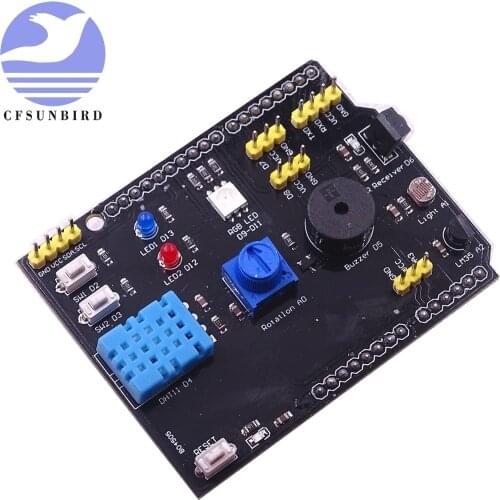 DHT11 LM35 Temperature Humidity Sensor Multifunction Expansion Board Adapter For Arduino UNO R3 RGB LED IR Receiver Buzzer I2C