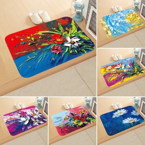 Doormat Oil Painting Pattern Anti-slip Absorb Water Bath Mat Bathroom Home Kitchen Bedroon Floor Mat Entrance 40*60cm DD-0106