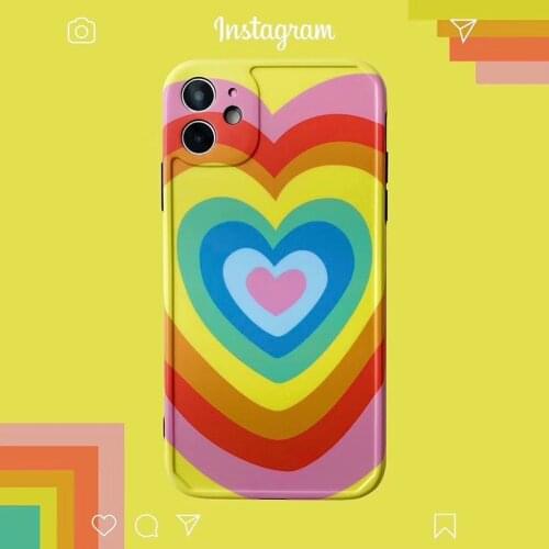 Hot rainbow Heart shape Love soft silicon phone case for apple iphone 11 Pro SE 2020 X XS MAX 7 8 plus cute Photo frame cover