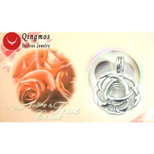 Qingmos Wish Pearl Gift Box 20mm Rose Cage Chokers Necklace for Women with Oyster Love Pearl Pendant Chain Necklace Colar-3622