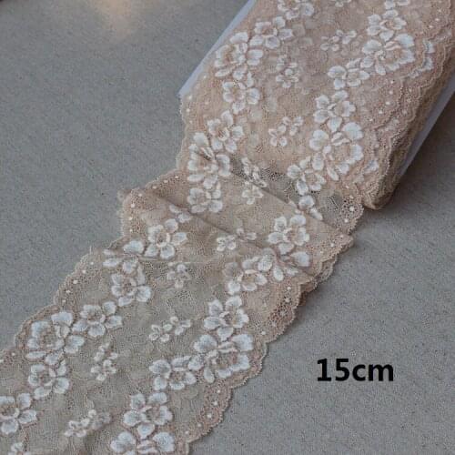 2M/lot 15cm wide Beautiful Lace Elastic Stretch Lace Trim Wedding Dress Skirt Lace Trim Stretch Floral Lingerie Headband X269